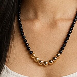 Chic Blue and  Gold Beaded Necklace